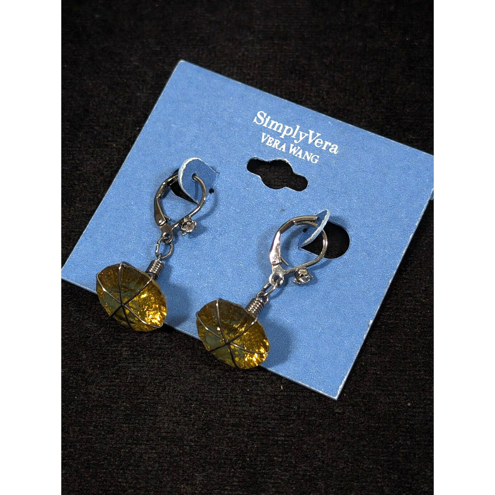 Simply Vera Wang Golden Glitter‎ Acrylic Rhinestone Solitaire Drop Earrings